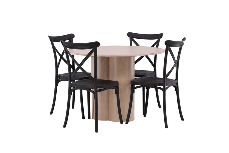 Olivia Matgruppe 110 cm Rund med 4 Crosett Stoler - Whitewash - Møbler - Bord - Spisegrupper