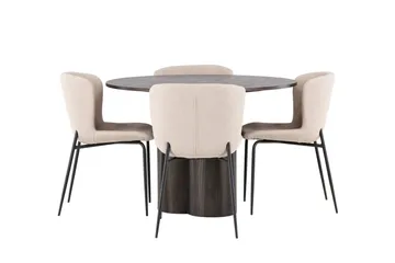 Olivia Matgruppe 110 cm Rund med 4 Modesto Stoler - Mørk grå - Møbler - Bord - Spisegrupper