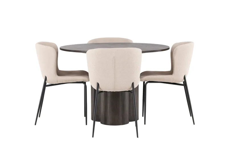 Olivia Matgruppe 110 cm Rund med 4 Modesto Stoler, Mørk grå