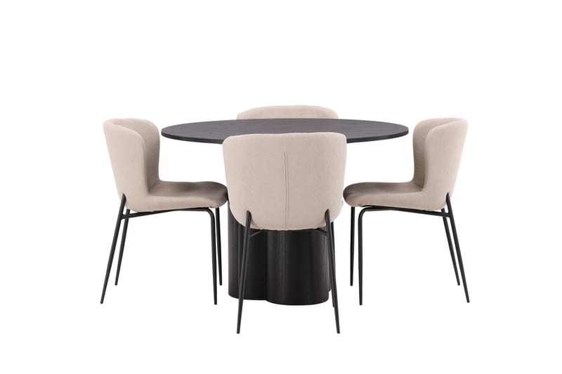 Olivia Matgruppe 110 cm Rund med 4 Modesto Stoler - Sort - Møbler - Bord - Spisegrupper
