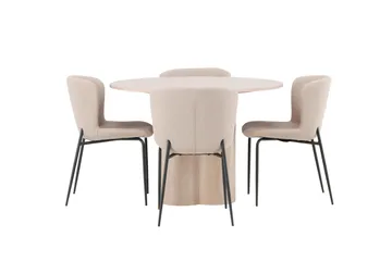 Olivia Matgruppe 110 cm Rund med 4 Modesto Stoler - Whitewash - Møbler - Bord - Spisegrupper
