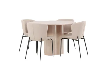 Olivia Matgruppe 110 cm Rund med 4 Modesto Stoler - Whitewash - Møbler - Bord - Spisegrupper