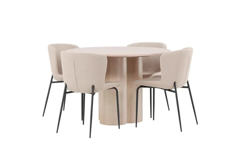 Olivia Matgruppe 110 cm Rund med 4 Modesto Stoler - Whitewash - Møbler - Bord - Spisegrupper