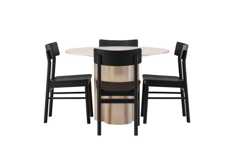 Olivia Matgruppe 110 cm Rund med 4 Montros Stoler, Whitewash