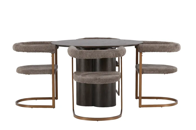 Olivia Matgruppe 110 cm Rund med 4 Morning Stoler, Brun