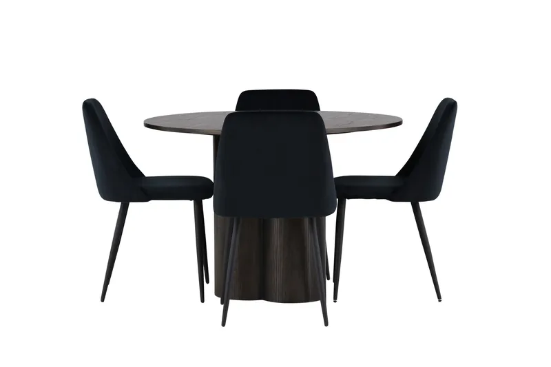 Olivia Matgruppe 110 cm Rund med 4 Night Stoler, Sort