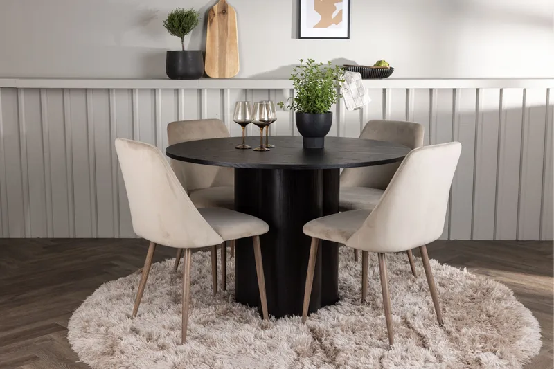 Olivia Matgruppe 110 cm Rund med 4 Night Stoler - Sort - Møbler - Bord - Spisegrupper