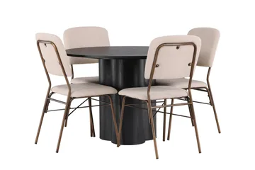 Olivia Matgruppe 110 cm Rund med 4 Seda Stoler - Beige - Møbler - Bord - Spisegrupper