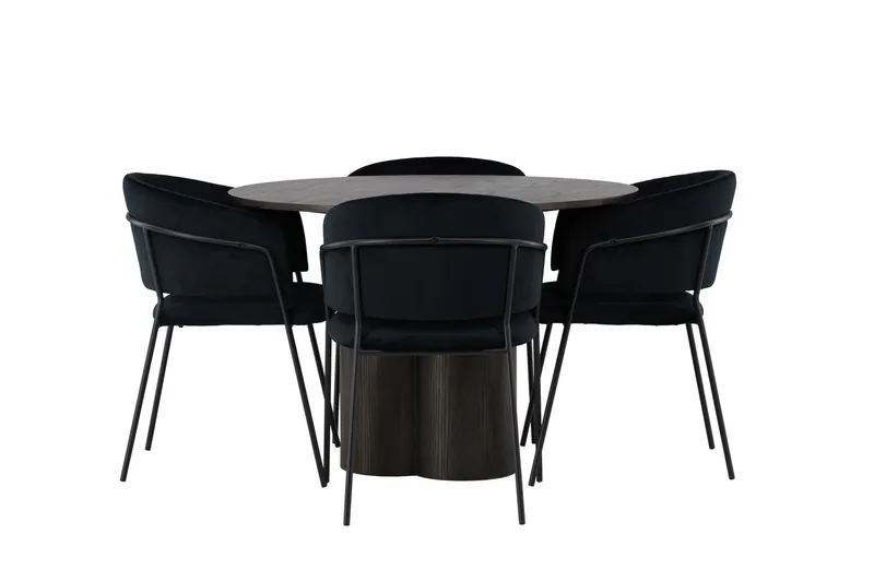 Olivia Matgruppe 110 cm Rund med 4 Selma Stoler, Sort