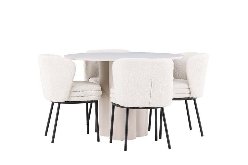 Olivia Spisegruppe 110 cm Rund med 4 Agnes stoler - Beige/Hvit - Møbler - Bord - Spisegrupper