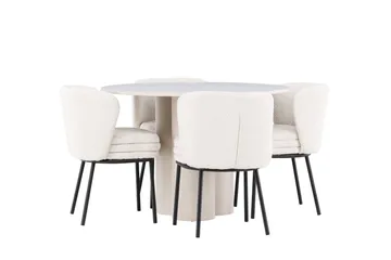 Olivia Spisegruppe 110 cm Rund med 4 Agnes stoler - Beige/Hvit - Møbler - Bord - Spisegrupper