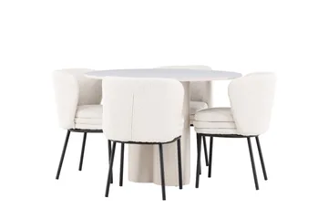 Olivia Spisegruppe 110 cm Rund med 4 Agnes stoler - Beige/Hvit - Møbler - Bord - Spisegrupper