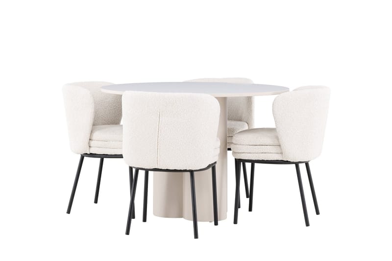 Olivia Spisegruppe 110 cm Rund med 4 Agnes stoler - Beige/Hvit - Møbler - Bord - Spisegrupper