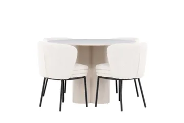 Olivia Spisegruppe 110 cm Rund med 4 Agnes stoler - Beige/Hvit - Møbler - Bord - Spisegrupper