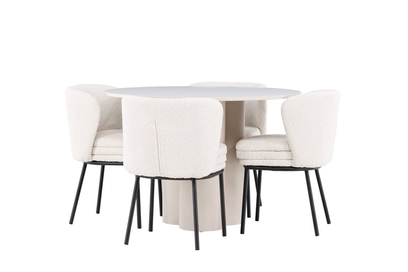 Olivia Spisegruppe 110 cm Rund med 4 Agnes stoler - Beige/Hvit - Møbler - Bord - Spisegrupper