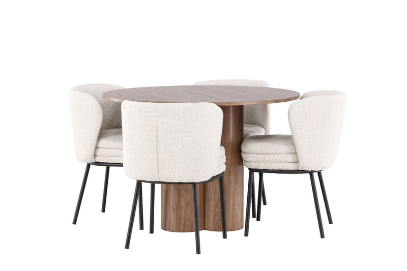 Olivia Spisegruppe 110 cm Rund med 4 Agnes stoler, Mocca/Hvid