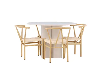 Olivia Spisegruppe 110 cm Rund med 4 Alfons stoler - Beige/Beige - Møbler - Bord - Spisegrupper