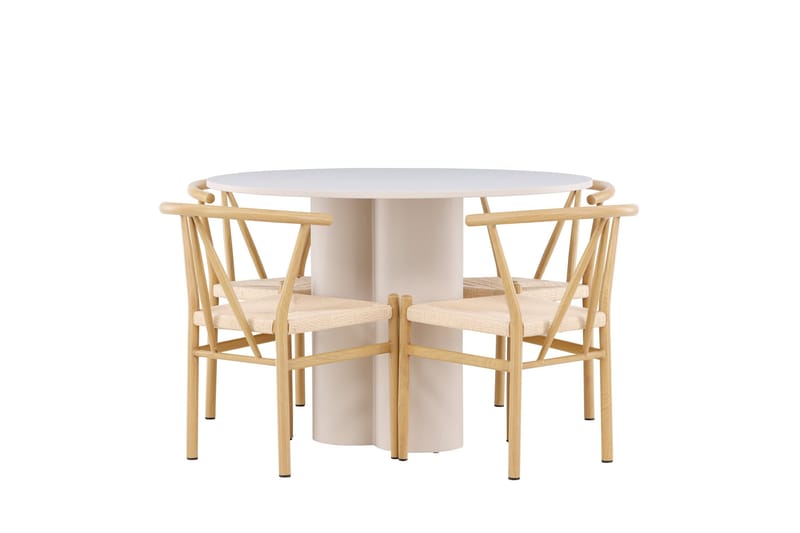 Olivia Spisegruppe 110 cm Rund med 4 Alfons stoler - Beige/Beige - Møbler - Bord - Spisegrupper