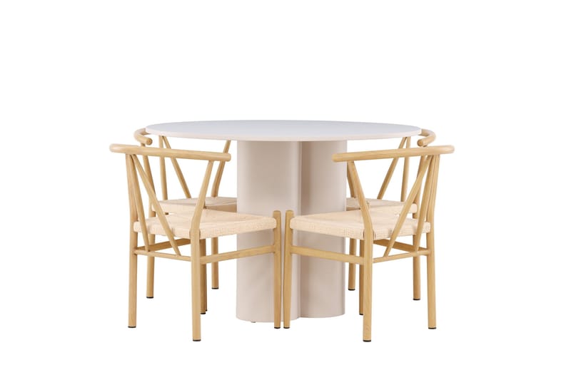 Olivia Spisegruppe 110 cm Rund med 4 Alfons stoler, Beige/Beige
