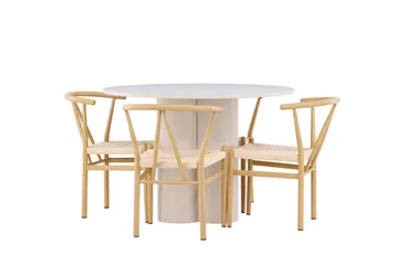 Olivia Spisegruppe 110 cm Rund med 4 Alfons stoler - Beige/Beige - Møbler - Bord - Spisegrupper
