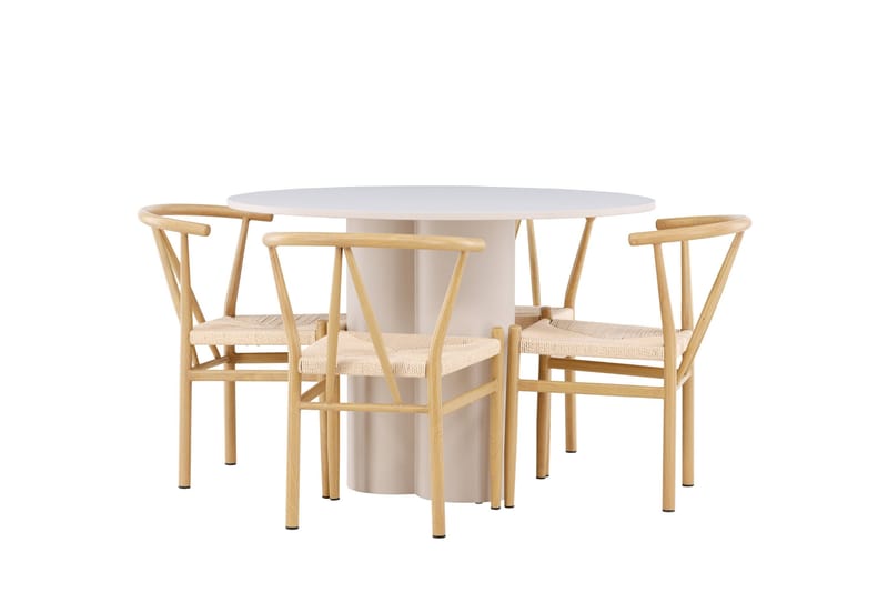 Olivia Spisegruppe 110 cm Rund med 4 Alfons stoler - Beige/Beige - Møbler - Bord - Spisegrupper