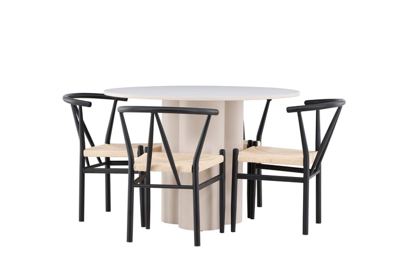 Olivia Spisegruppe 110 cm Rund med 4 Alfons stoler - Beige/Svart - Møbler - Bord - Spisegrupper