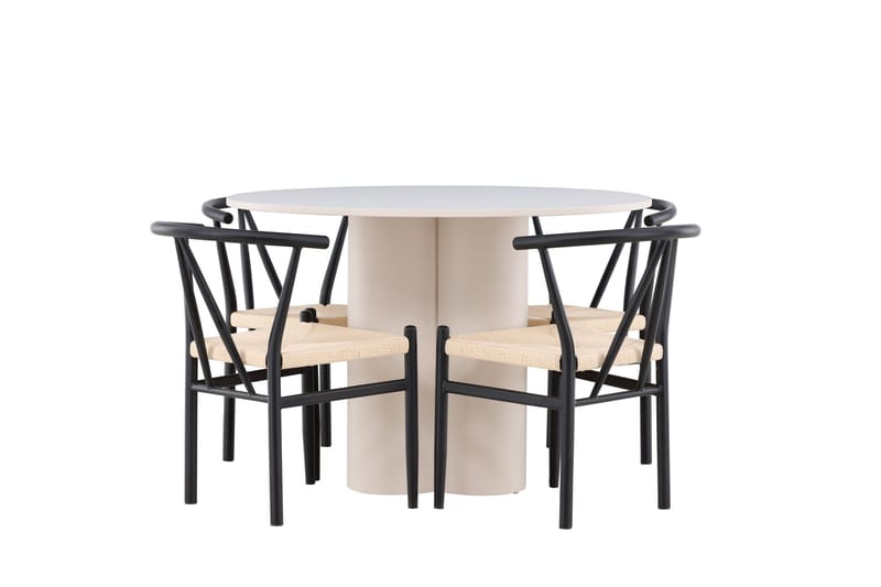 Olivia Spisegruppe 110 cm Rund med 4 Alfons stoler - Beige/Svart - Møbler - Bord - Spisegrupper