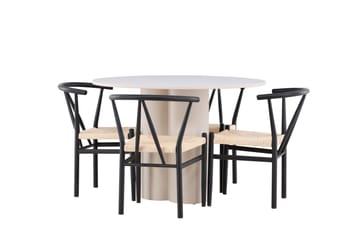 Olivia Spisegruppe 110 cm Rund med 4 Alfons stoler - Beige/Svart - Møbler - Bord - Spisegrupper