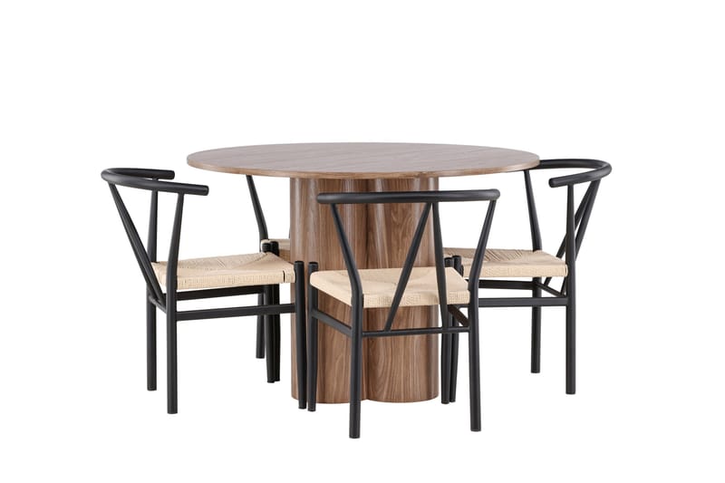 Olivia Spisegruppe 110 cm Rund med 4 Alfons stoler - Mocca/Sort - Møbler - Bord - Spisegrupper
