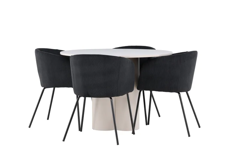 Olivia Spisegruppe 110 cm Rund med 4 Berit stoler, Beige/Svart