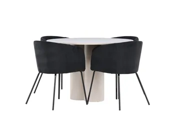 Olivia Spisegruppe 110 cm Rund med 4 Berit stoler - Beige/Svart - Møbler - Bord - Spisegrupper