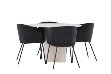 Olivia Spisegruppe 110 cm Rund med 4 Berit stoler - Beige/Svart - Møbler - Bord - Spisegrupper