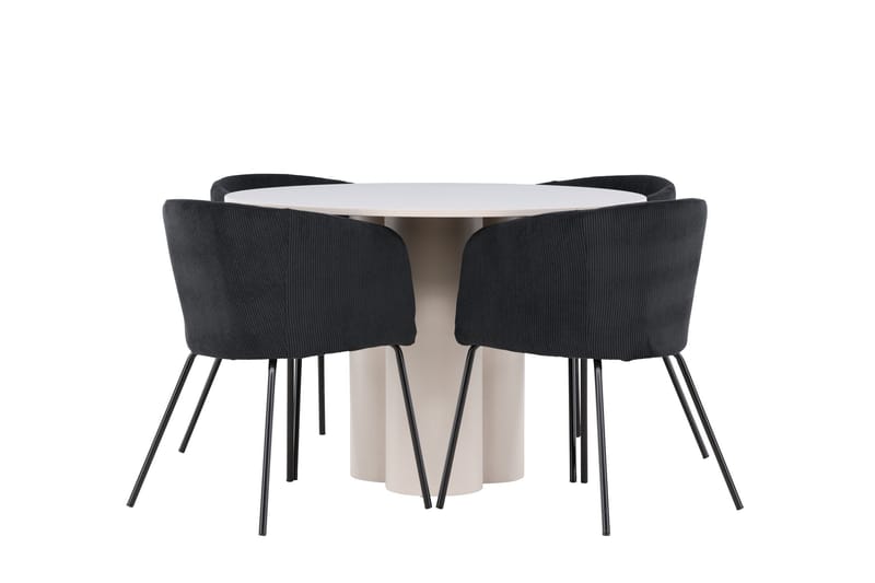 Olivia Spisegruppe 110 cm Rund med 4 Berit stoler - Beige/Svart - Møbler - Bord - Spisegrupper