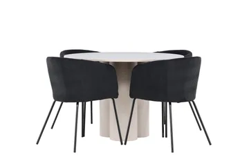 Olivia Spisegruppe 110 cm Rund med 4 Berit stoler - Beige/Svart - Møbler - Bord - Spisegrupper