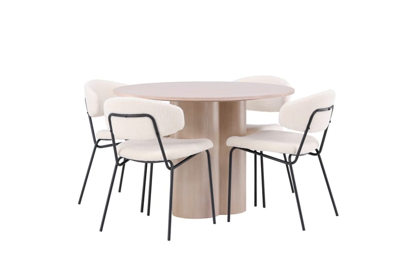 Olivia Spisegruppe 110 cm Rund med 4 Chico Stoler - Whitewash - Møbler - Bord - Spisegrupper