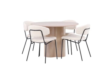 Olivia Spisegruppe 110 cm Rund med 4 Chico Stoler - Whitewash - Møbler - Bord - Spisegrupper