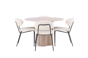 Olivia Spisegruppe 110 cm Rund med 4 Chico Stoler - Whitewash - Møbler - Bord - Spisegrupper