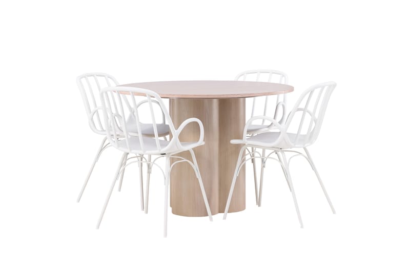 Olivia Spisegruppe 110 cm Rund med 4 Dyrön Stoler - Whitewash - Møbler - Bord - Spisegrupper