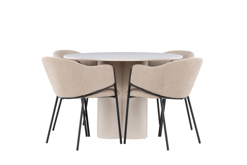 Olivia Spisegruppe 110 cm Rund med 4 Evelina stoler - Beige/Beige - Møbler - Bord - Spisegrupper