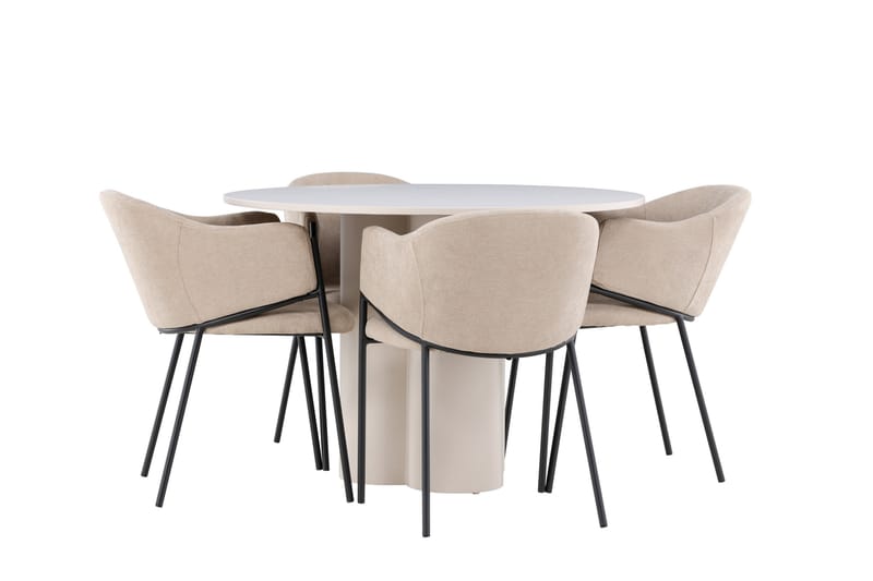 Olivia Spisegruppe 110 cm Rund med 4 Evelina stoler - Beige/Beige - Møbler - Bord - Spisegrupper