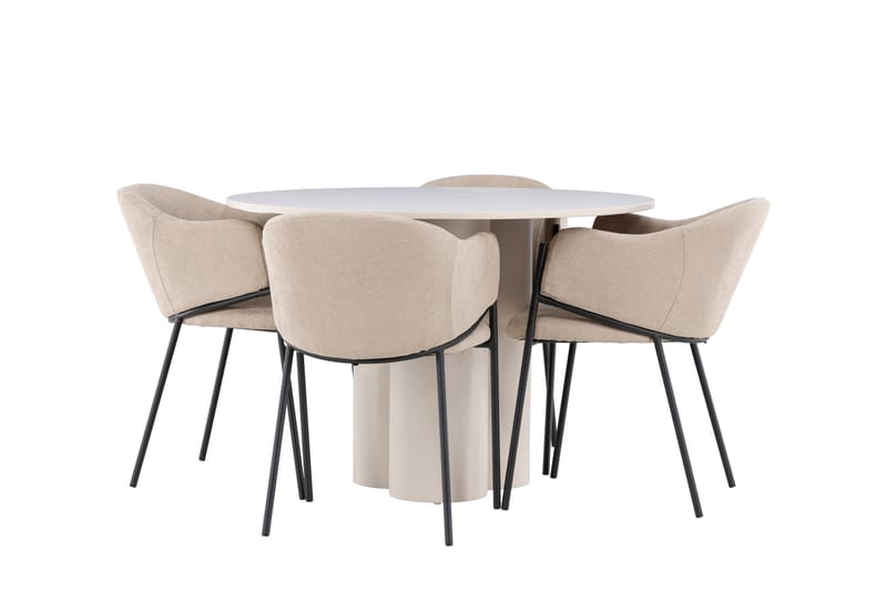Olivia Spisegruppe 110 cm Rund med 4 Evelina stoler - Beige/Beige - Møbler - Bord - Spisegrupper