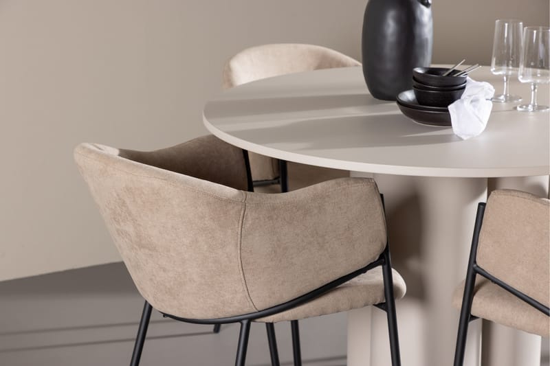 Olivia Spisegruppe 110 cm Rund med 4 Evelina stoler - Beige/Beige - Møbler - Bord - Spisegrupper