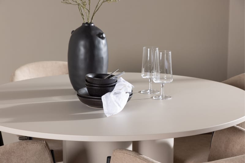 Olivia Spisegruppe 110 cm Rund med 4 Evelina stoler - Beige/Beige - Møbler - Bord - Spisegrupper