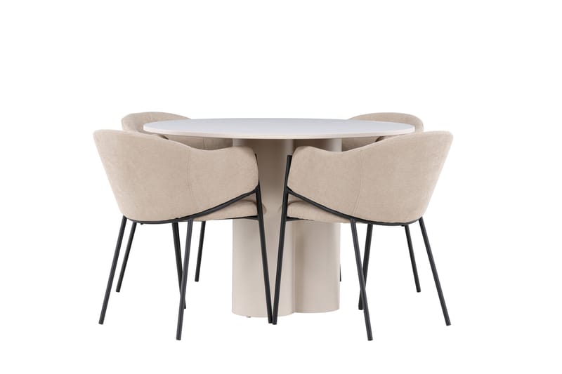 Olivia Spisegruppe 110 cm Rund med 4 Evelina stoler - Beige/Beige - Møbler - Bord - Spisegrupper