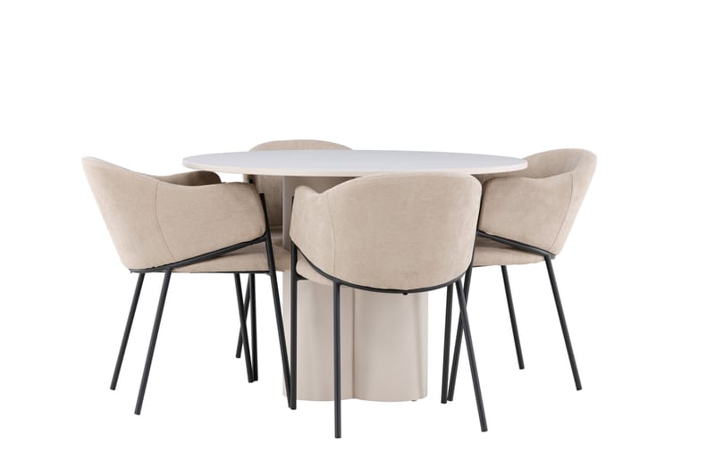 Olivia Spisegruppe 110 cm Rund med 4 Evelina stoler - Beige/Beige - Møbler - Bord - Spisegrupper