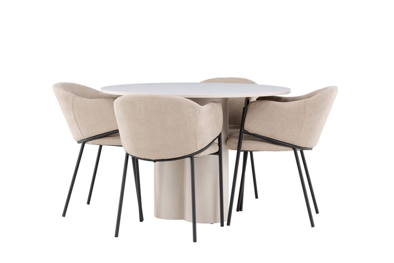 Olivia Spisegruppe 110 cm Rund med 4 Evelina stoler - Beige/Beige - Møbler - Bord - Spisegrupper