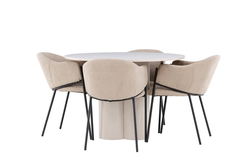 Olivia Spisegruppe 110 cm Rund med 4 Evelina stoler - Beige/Beige - Møbler - Bord - Spisegrupper