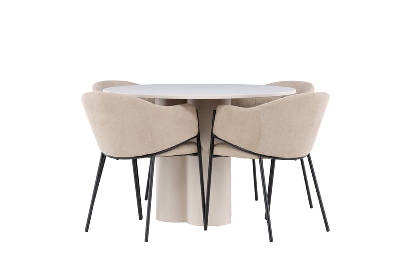 Olivia Spisegruppe 110 cm Rund med 4 Evelina stoler - Beige/Beige - Møbler - Bord - Spisegrupper