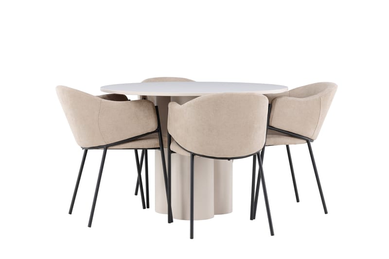 Olivia Spisegruppe 110 cm Rund med 4 Evelina stoler - Beige/Beige - Møbler - Bord - Spisegrupper