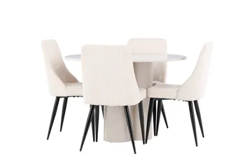 Olivia Spisegruppe 110 cm Rund med 4 Leone stoler - Beige/Beige - Møbler - Bord - Spisegrupper